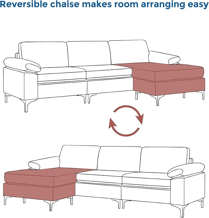 VANOMi 100" Couches for Living Room, Faux Leather Sectional Sofa with Chaise, Convertible L-Shape Sofa & Couches for Living Room,3 Seater, Apartment, Right/Left-L-Shaped, Dark Brown