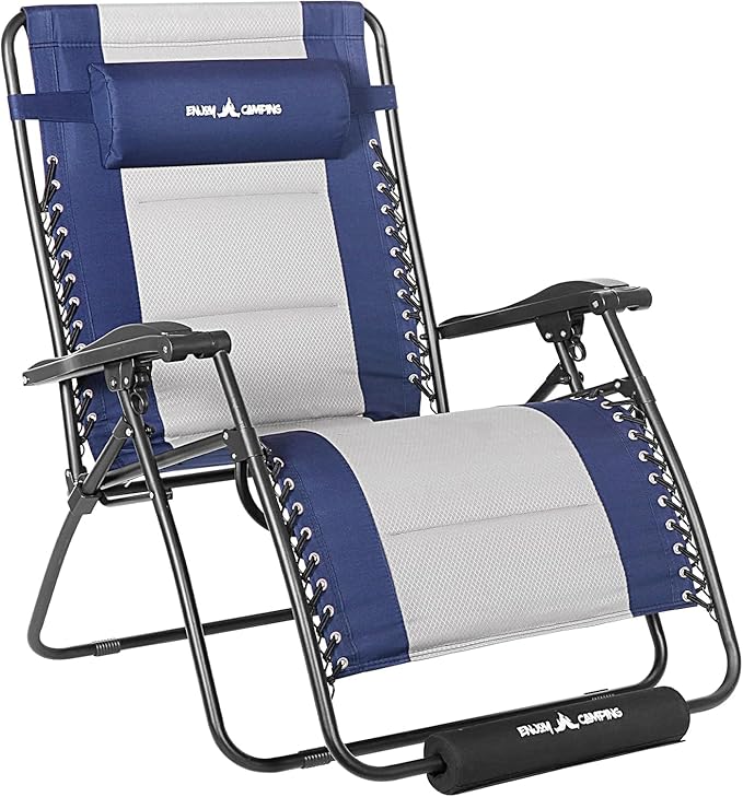 Amopatio Padded Oversized Zero Gravity Chair with Cup Holder, 33" Wide Folding Camping Reclining Lounge Chair with Headrest/Footrest/Cushion for Indoor and Outdoor, Support 500LBS, Off White