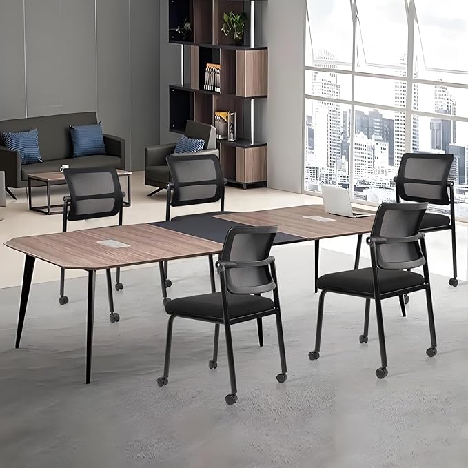 CLATINA 4PK Mesh Stacking Office Desk Chairs with Wheels, Portable Stackable Bulk Waiting Room Armless Chair with Adjustable Back & Fabric Seat for Guest Lobby Side School Church Conference Break