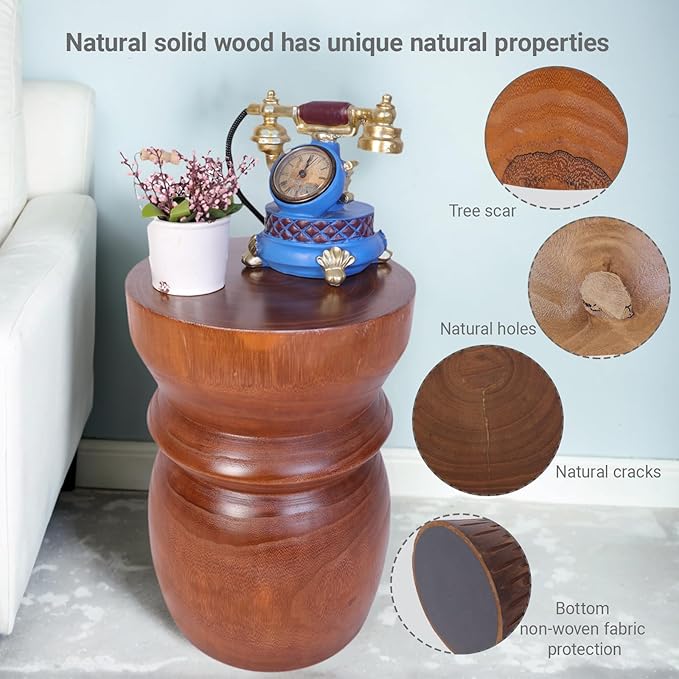 Athaliah Small Tree Stump Side Table Nightstand – 15.75”H Solid Paulownia Wood End Table, Lightweight Rustic Accent Stool, Natural Wood Plant Stand for Living Room, Bedroom & Small Spaces