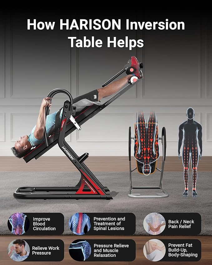 HARISON Heavy Duty Inversion Table for Back Pain Relief 350 LBS Capacity with 3D Memory Foam, Back Inversion Table with 180 Degree Full Inversion