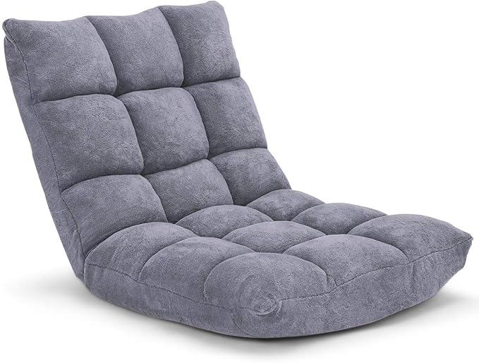 S AFSTAR Cushioned Floor Chair, 14-Position Adjustable Padded Lazy Recliner with Comfortable Back Support and Skin-Friendly Cover, Great for Reading, Playing Game, Meditating (Elegant Gray)