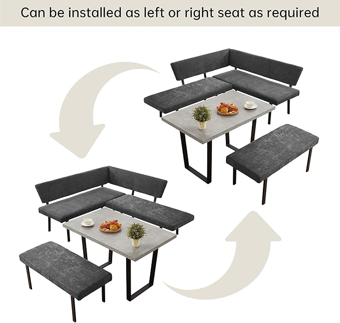 3-Piece Corner Dining Table Set with Bench, 67 Inch Space-Saving Breakfast Nook for Kitchen & Dining Room, Grey