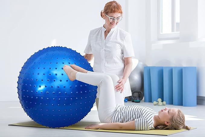 penepico Large Sensory Massage Ball for Kids, 2 Pack 33.5" 85CM Bouncy Exercise Balls for Toddlers, Big Inflatable Toys with Tactile Spikes, Outdoor Giant Yoga Balls, Large Beach Ball (Blue+Pink)