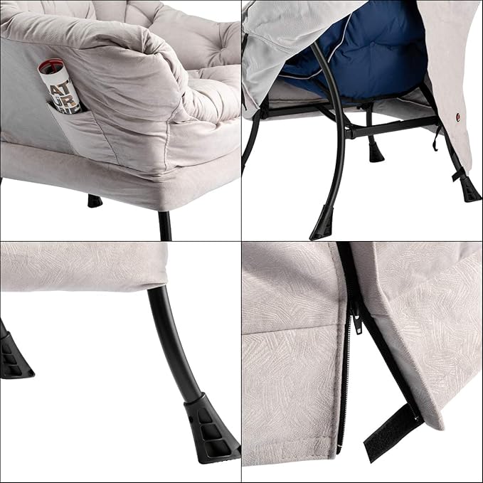 HollyHOME Lazy Chair with Armrest and Side Pocket, Comfy Accent Lounge Chair,Leisure Sofa Armchair for Living Room, Bedroom, Dorm, or Small Spaces, Oversized Reading Sofa Chair,Textured Grey