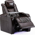 Weilianda Home Theater Seating Top Grain Leather Zero Gravity Recliner Chair Power Headrest Recline Movie Seat Gaming 7 Colors Mood Light Sofa with Tray Table USB Charge Row of 1 Brown