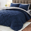 MUXHOMO 5 Pieces Twin XL Comforter Set, Reversible Bed in a Bag Twin XL Size, All Season Bedding Set with Comforter, Flat Sheet, Fitted Sheet, Pillowcases & Shams, Navy & Light Grey