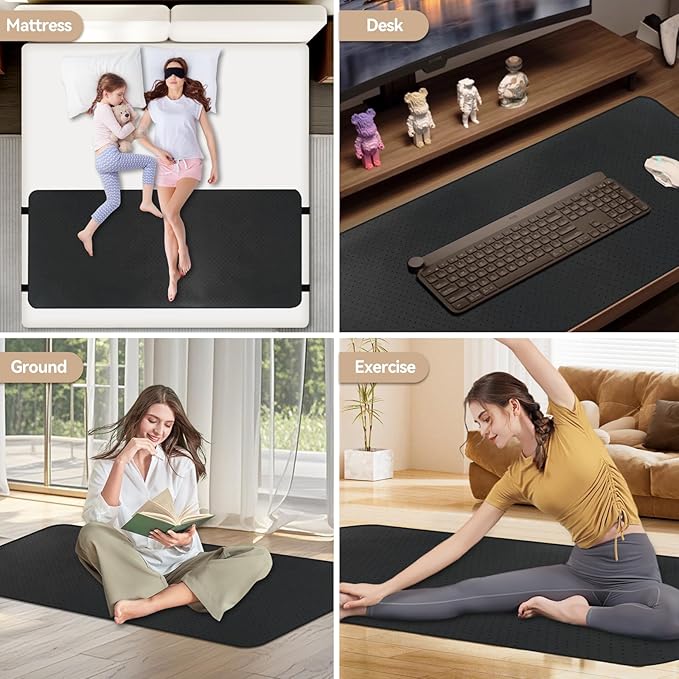earthzhenxin Grounding Sheets, Grounding Mat for Bed, Improve Sleep Quality, Relieve Stress, Anti-Static Mat Suitable on Bed (Black, King - 76" x 27")