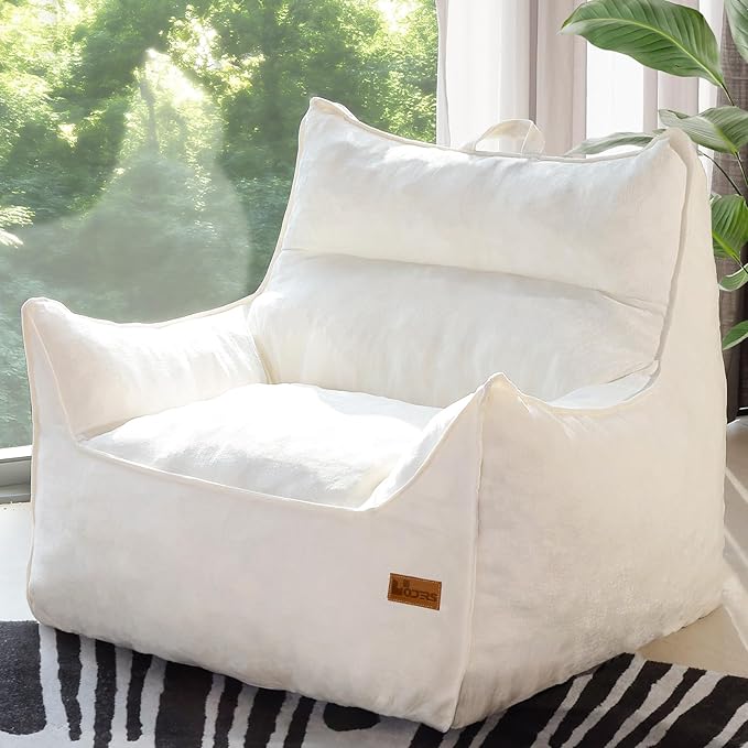Giant Bean Bag Chair, Beanbag Chairs for Adults, Teens & Kids, Comfy Sofa Chair with Handle & Filling for Living Room, Reading & Gaming, Non-Slip(White-XL)