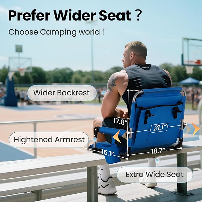 HIGH POINT SPORTS Foldable Stadium Seat Portable Folding Stadium Chairs Padded Bleacher Seat Cushion Bleacher Chair with Armrest and Cup Holder