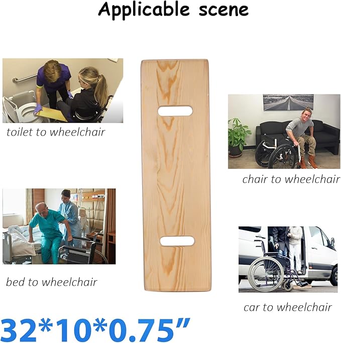 Slide Transfer Board with Handles,FSA Eligible,Made of Heavy-Duty Wood,Mobility Aid for Senior and Handicap,Load Capacity Up to 500 lbs,32 * 10 * 0.75