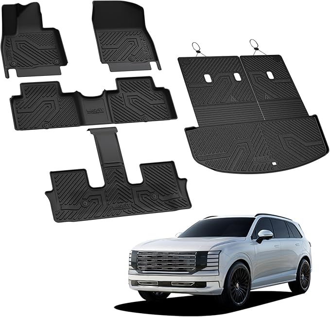 LASFIT Floor Mats & Backrest Mats & Cargo Mat for Hyundai Palisade 7/8 Seats 2026 (Only Fit Gas), All Weather TPE Custom Fit Floor Liners for Palisade Full Set Car Mats Accessoires, Black