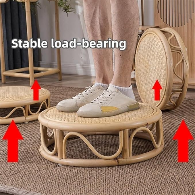 Rattan Low Stool, Hand-Woven Round Rattan Cushion, Meditation Floor Mat, Vintage Futon Cushion, Yoga Cushion, Suitable for Bedroom, Balcony(Brown,40 * 10cm/15.7 * 3.9in)