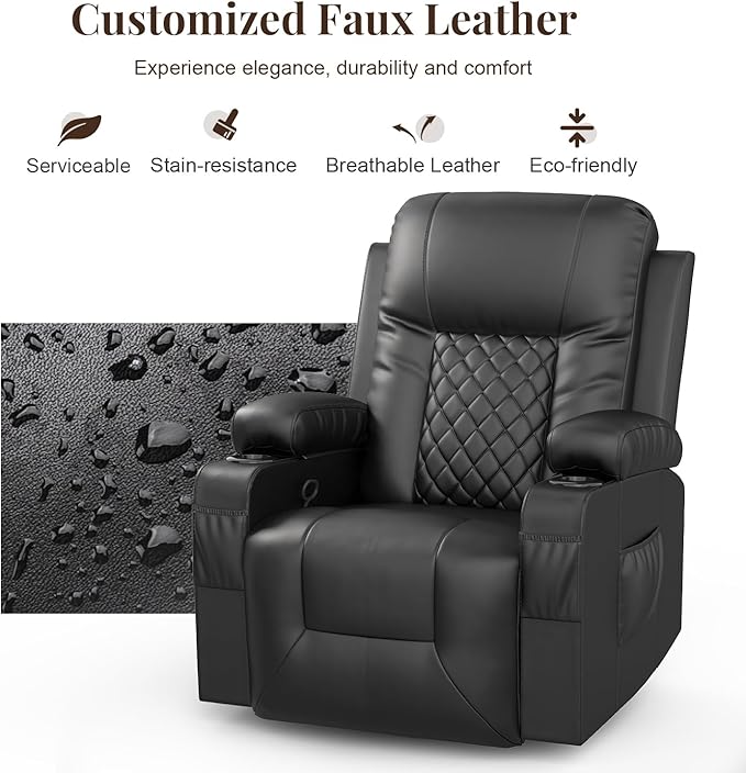 FURNIMAT Loveseat Recliner Sofa Set with 2+1 Pieces, 2 Seater Reclining Loveseat Couch with USB Ports, Cell Phone Holders, 2 Recliner Chairs with Vibration Massage and Heat, Living Room, Bedroom, RV