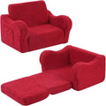 Kids Sofa, 2-in-1 Flip-Out Foam Couch with Soft Sherpa Cover, Cozy Play Lounge Chair, Red