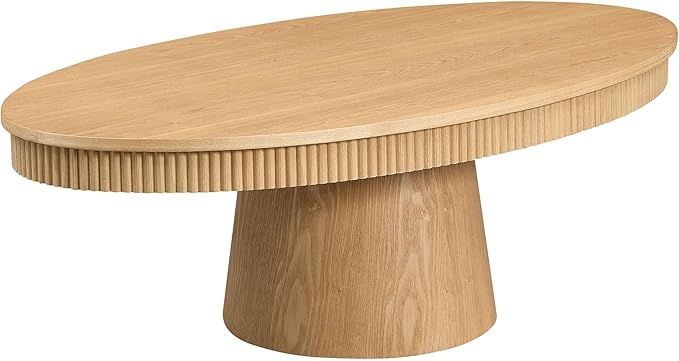 Coffee Table Modern Oval Wood Coffee Tables Mid Century Center Fluted Farmhouse Drum Tea Boho Wooden for Living Room Apartment Home Office Oka 47.24" W x 26.77" D x 15.86" H