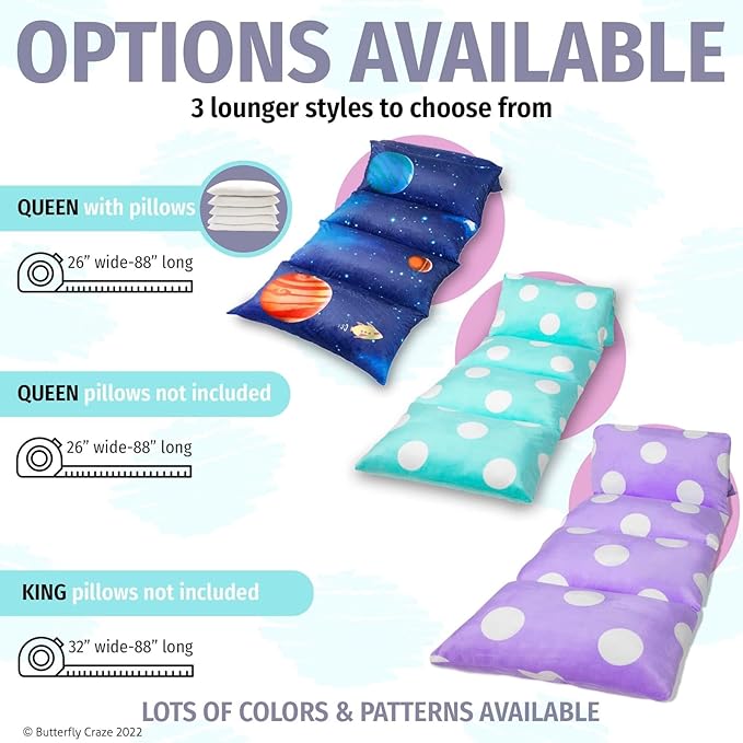 Butterfly Craze Floor Pillow Case - Reading & TV Recliner & Reading Pillow - Sleepover Lounger & Toddler Couch & Nap Mat - Galaxy Space Print & Floor Mat for Ground Sleeping - Galaxy Blue, King
