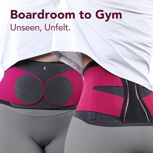 Fitomo 0.5mm Ultra Thin Back Brace for Women Men, Seamless Yoga Fabric for All Day Comfort, Wear under Clothes, Enhanced Lumbar Pad for Lower Back Pain Relief, Sciatica, Posture, Lifting, Rose, Size XL