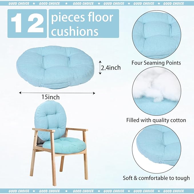 Gerrii 12 Pieces Classroom Floor Cushions with Handles Flexible Floor Seating Cushions Pillows School Chairs in Home School Classroom Kindergarten Daycare Nursery(Fresh Color,Round)