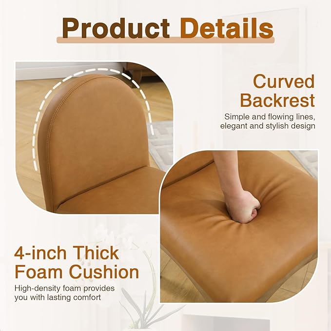 HNY Mid Century Modern Dining Chairs Set of 6, Faux Leather Upholstered Dining Room Chairs Armless Kitchen Chairs with Solid Rubberwood Legs, Accent Side Chairs for Living Room, Brown