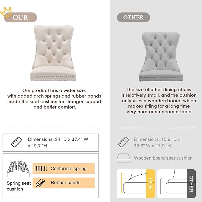 Kiztir Velvet Dining Chairs Set of 4, Upholstered Dining Room Chairs with Ring Pull Trim and Button Back, Luxury Tufted Dining Chair for Living Room, Bedroom, Kitchen (Beige)