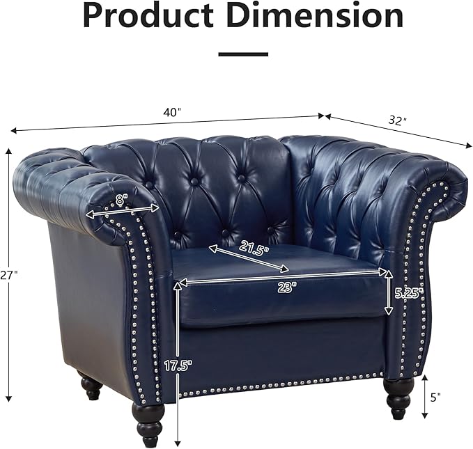 QHITTY Accent Chair, Chesterfield Chair Modern Leather Upholstered Chair with Tufted Back for Living Room Furniture (Blue)