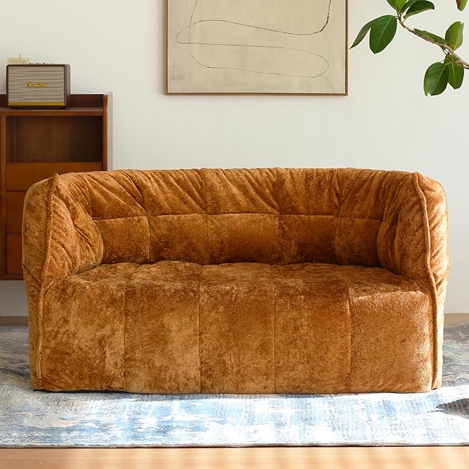 N&V Mid Century Brigantin Deep Relaxation Sofa, Soft Premium Chenille, for Living Room Bedroom and Office (Brown, ThreeSeater)