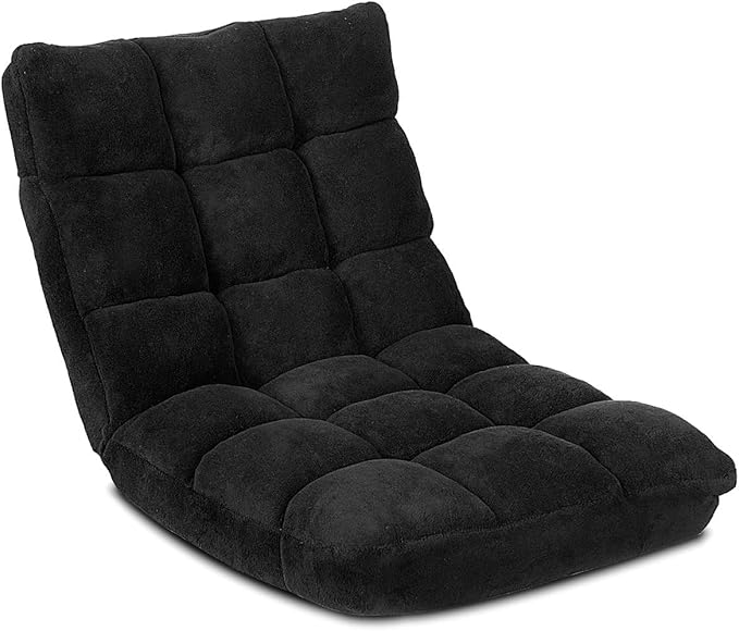 KOMFOTT 14-Position Adjustable Floor Chair With Back Support, Folding Padded Gaming Sofa for Reading, Meditation, Living Room Lazy Lounge, Video Gaming - Black