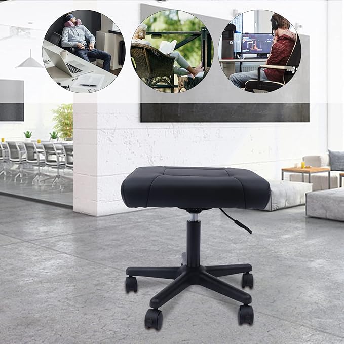 360° Rolling Foot Rest Stool 15-20 Inch Height Adjustable Ergonomic Under Desk Foot Rest with Thick Padding Leg Rest Stool for Office Desk Gaming Chair Home Use (Black)