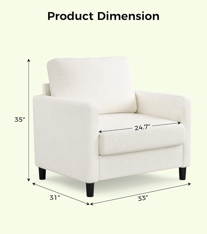 Sofa Accent Chair, 33" Reading Chair for Bedroom, Tool-Free Setup Living Room Accent Chairs, Comfy Arm Chairs Living Room, All-Wood Reading Nook, Beige