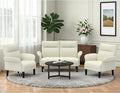 3-Piece Symmetrical Shawl Arm Sofa Set, Faux Leather Loveseat & 2 Accent Chairs with Wide Armrests, Wooden Legs, Upholstered Living Room Set for Cozy Spaces(Beige)