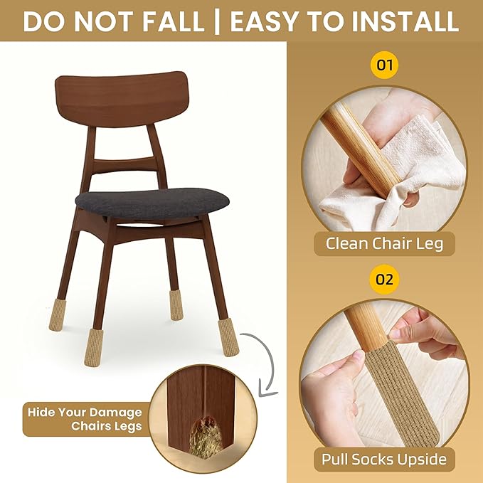 16 Pcs Khaki Chair Socks - Premium Knitted Protectors for Hardwood Floors - Easy to Fit All Leg Shapes - Noise Reduction and Scratch Protection - High Elastic Bar Stool Leg Covers - Furniture Pads