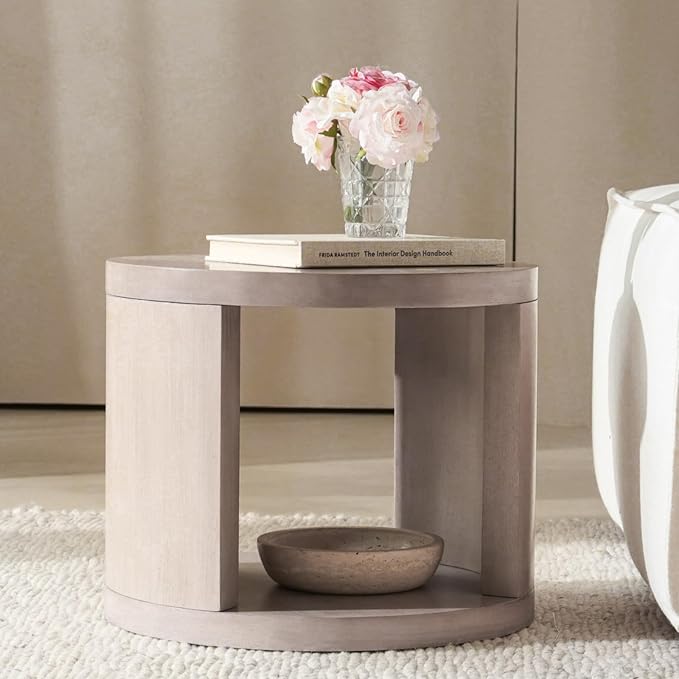 FAME HOME Round Nesting Coffee Table Set of 2,31.5" Large & 18" Small Low Tables with Wood Look Top,Space-Saving Side Tables for Living Room,Bedroom,Office,Minimalist Center Table Set (Gray, L+S)