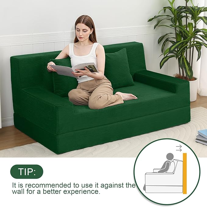 MeMoreCool Boneless Folding Sofa Bed, Corduroy Convertible Sleeper Chair, Foldable Foam Mattress Chair, Comfy Fold‑Out Futon Couch Bed, Large Floor Sofa Couch for Living‑Room Guest