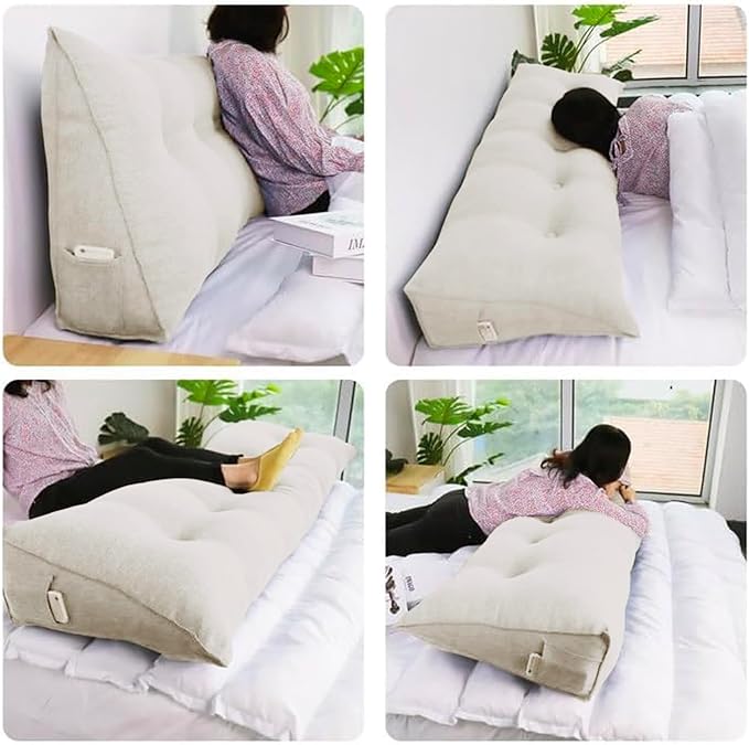 WOWMAX Wedge Pillow Headboard Dorm Headboard Twin XL Bed Wedge Pillow Bolster Pillow for Bed with Removable Cover, 80% Cotton & 20% Linen Blend, Pure White