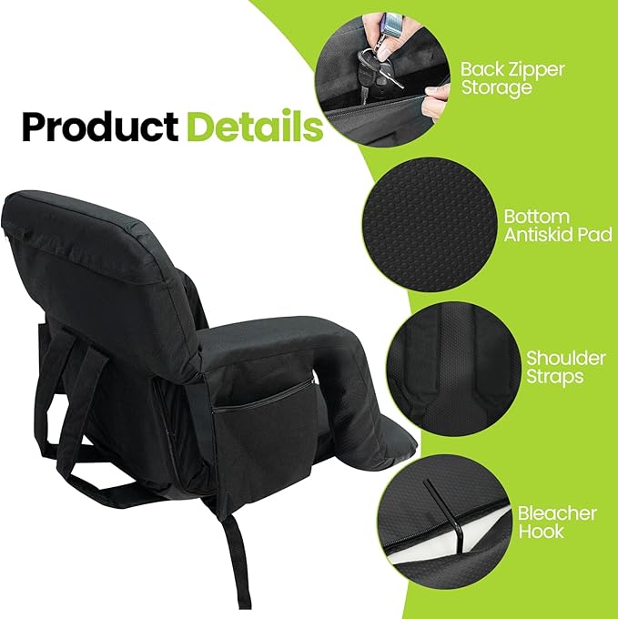 Hmlinktt Stadium Seats with Back Support, Bleacher Chairs with Back and Cushion, Wide Bleacher Seats with Thick Padded Cushion, Armrests, Side Pockets, Shoulder Straps for Sports Events