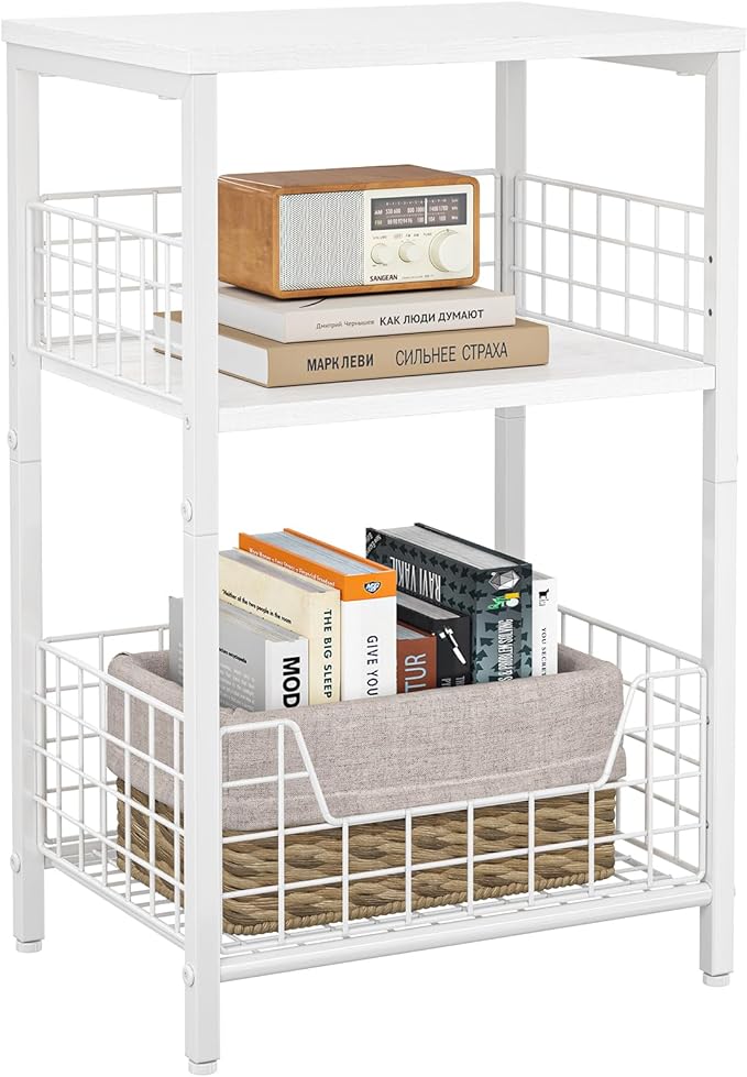 X-cosrack End Table, Small Side Table with Storage, 3-Tier Night Stand for Living Room, Bedroom, Small Spaces, White(Patent Pending)