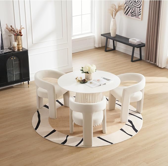 DAYALANE Modern Barrel Dining Chairs Set of 2, Upholstered Kitchen Chairs with Arms Comfy Fabric Side Chair for Living Room/Dining Room/Reception, Velvet Cream