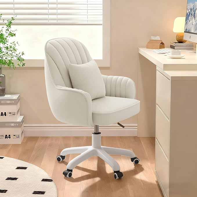 WXJHL Home Office Chair Velvet Vanity Chairs Cute Makeup Desk Chair with Wheels Mid Back Computer Chairs Height Adjustable Small Swivel Rolling Task Chair