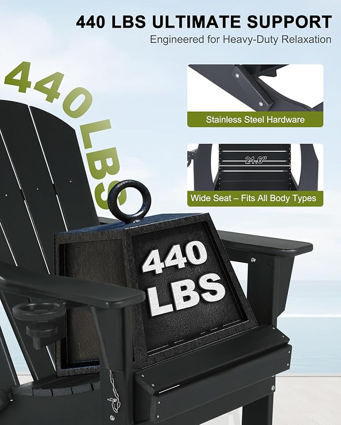 Folding Adirondack Chairs Set of 2- Plastic Adirondack Chairs with Cup Holder, Weather Resistant for Outdoor, Patio, Lawn, Garden, Backyard Deck, Fire Pit - Black