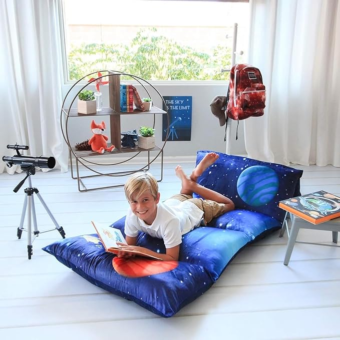 Butterfly Craze Floor Pillow Case - Reading & TV Recliner & Reading Pillow - Sleepover Lounger & Toddler Couch & Nap Mat - Galaxy Space Print & Floor Mat for Ground Sleeping - Galaxy Blue, King
