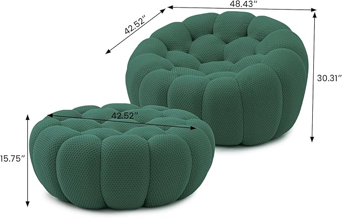WJShome Modular Sectional Sofa,Bubble Couch Set,1 Seater+ Ottoman,Modern Upholstered Bean Bag Sofa Couch Mesh Fabric Lazy Floor Chair Living Roon Sets (Green)