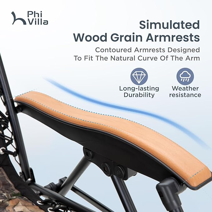 PHI VILLA XXL Oversized Padded Zero Gravity Chair Set of 2, Foldable Patio Recliner, 30" Wide Seat Anti Gravity Lounger with Armrest and Cup Holder, Support 400 LBS (Camouflage)