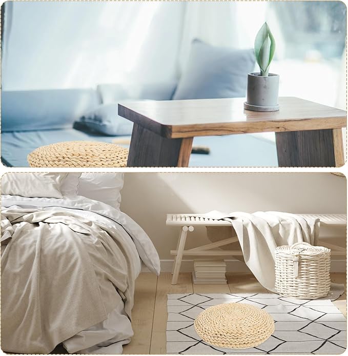 BETOOKY Japanese Tatami Floor Cushion 30x30cm Straw Weaving Sitting Mat with Silk Cotton Filling for Meditation Yoga Home Seating