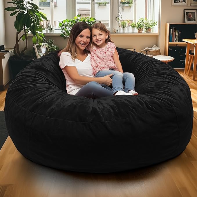 Ultimate Sack 6000 6-Foot Bean Bag Chair, Charcoal Fur Cover – Oversized Foam Lounger, Floor Seat, Small Sofa, or Couch Bed for Living Area, Gaming Room, or Reading Lounge