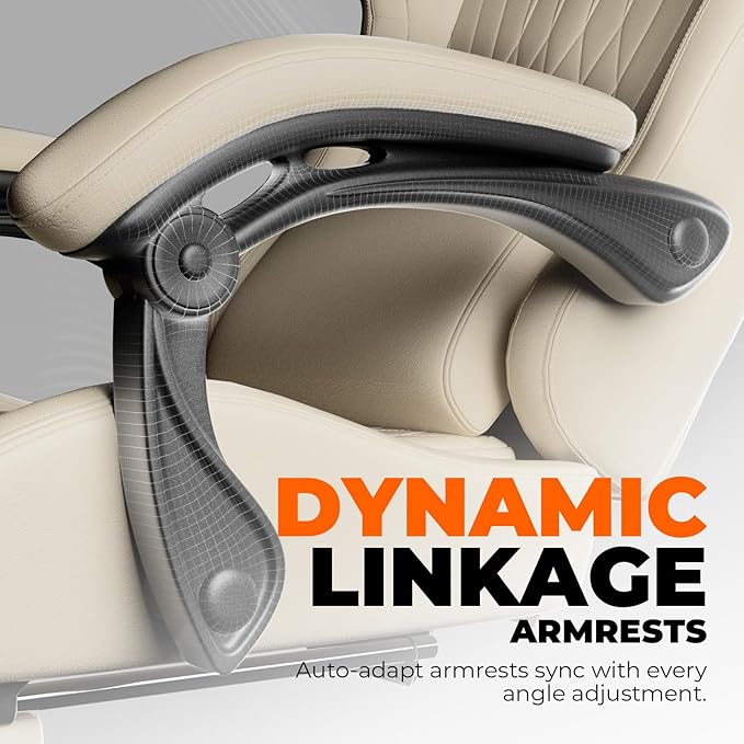GTPLAYER Gaming Chair with Speakers, Video Game Chairs with Footrest, PC Game Chairs for Adults - Padded High Back Ergonomic Reclining Silla Game, Linkage Armrest, Ace Pro, Cream