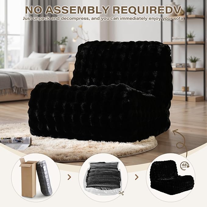 Black Bean Bag Chairs for Adults,Comfy Small Bean Bag Sofa with Back Support,Memory Foam Bean Bag Chair for Kids,Faux Fur Fireside Beanbags Lazy Sofa for Bedroom,Dorm,Apartment,Living Room