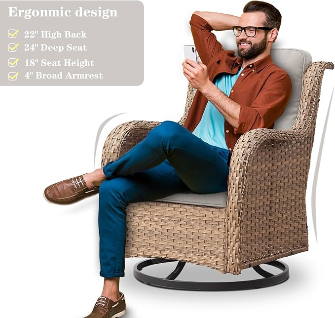 Belord Wicker Outdoor Furniture Patio Furniture Set - 6 Piece Patio Conversation Set with Swivel Rocker Chairs, Loveseat Sofa, Ottomans and Coffee Table, Beige Cushion