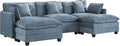 UMBFUN 3-Seater Cloud Couch with 2 Ottomans, Oversized Modular Sectional U Shaped Sofa with Deep Seat Cushions, Comfy Chenille Couch for Living Room,Blue
