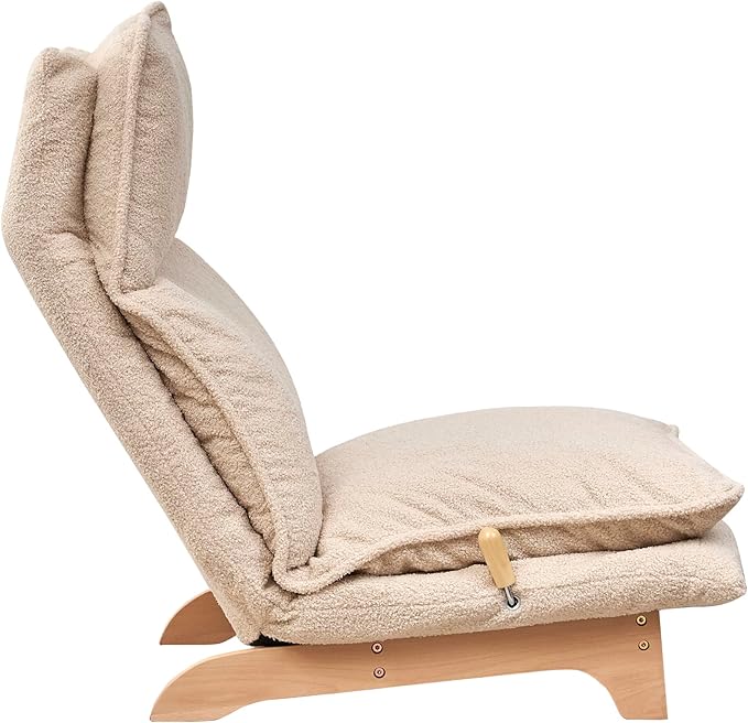 Floor Chair Single Lazy Sofa Leisure Balcony Reclining Japanese Tatami Adjustable Recliner with Ottoman for Living Room, Bedroom, Indoor Use (Stacked Footstool, Beige)